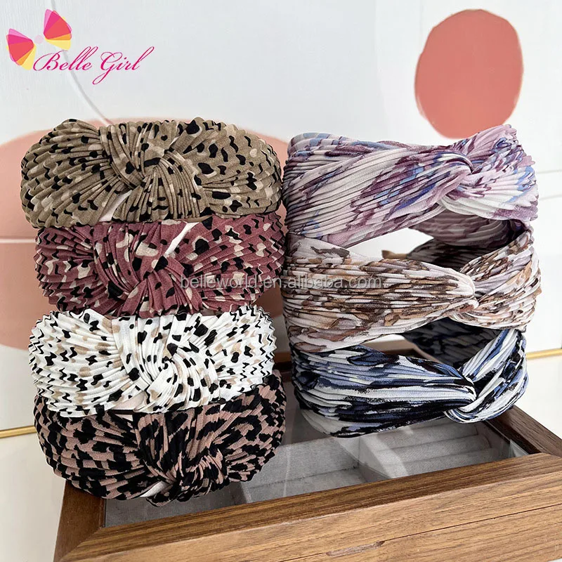 BELLEWORLD new designer popular adult hair hoop headpieces jewelry for women daily use leopard wrinkle colored fabric headband