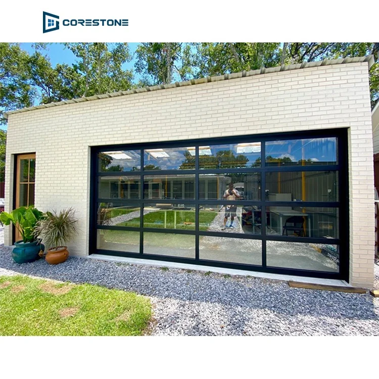 Glass Aluminum Prices 8X7 Automatic Sensor Vertical Lift Clear Cheap Custom Modern Sectional Garage Door