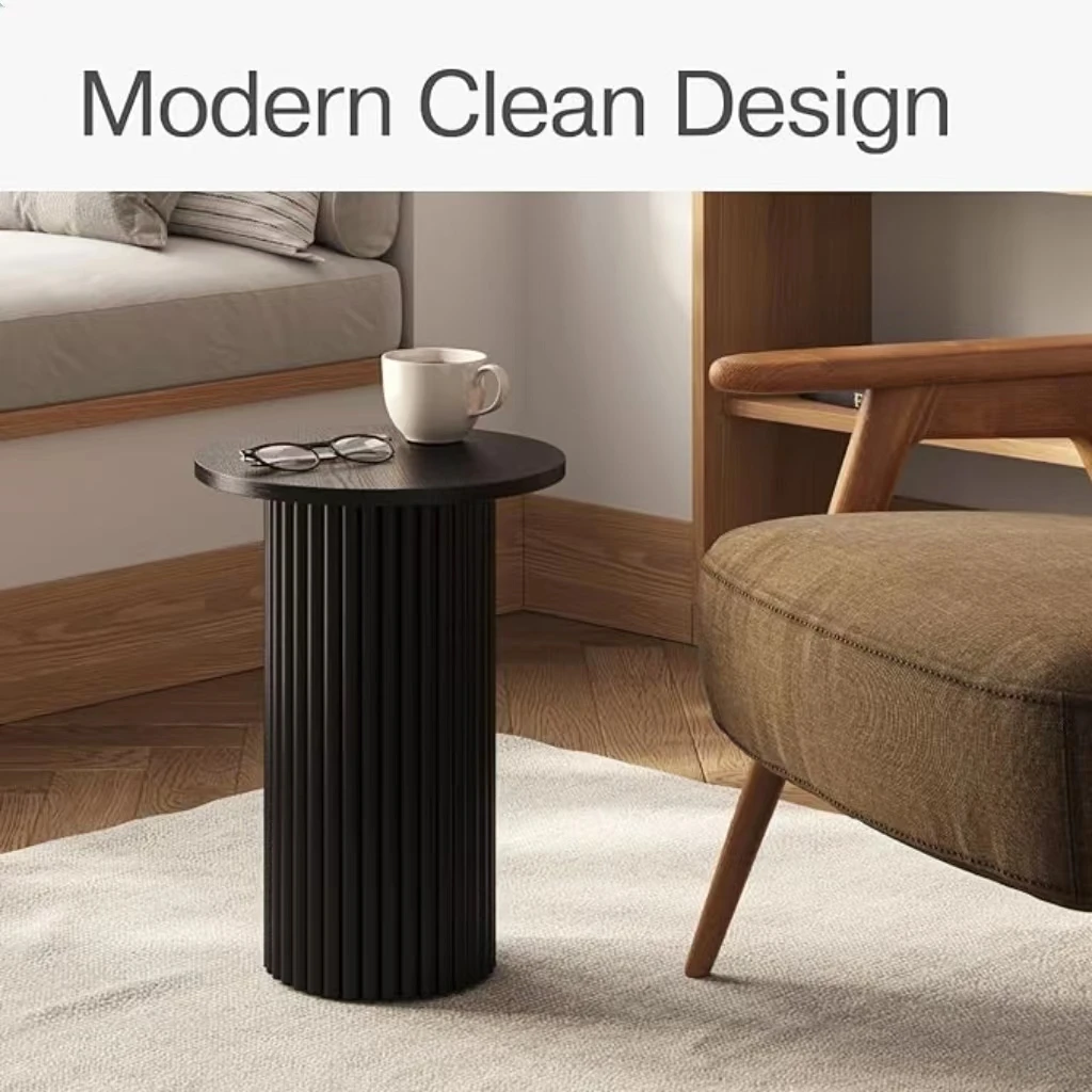 2024 Small Wooden Round End Table with a Solid Oak Base and Wood Veneer Top