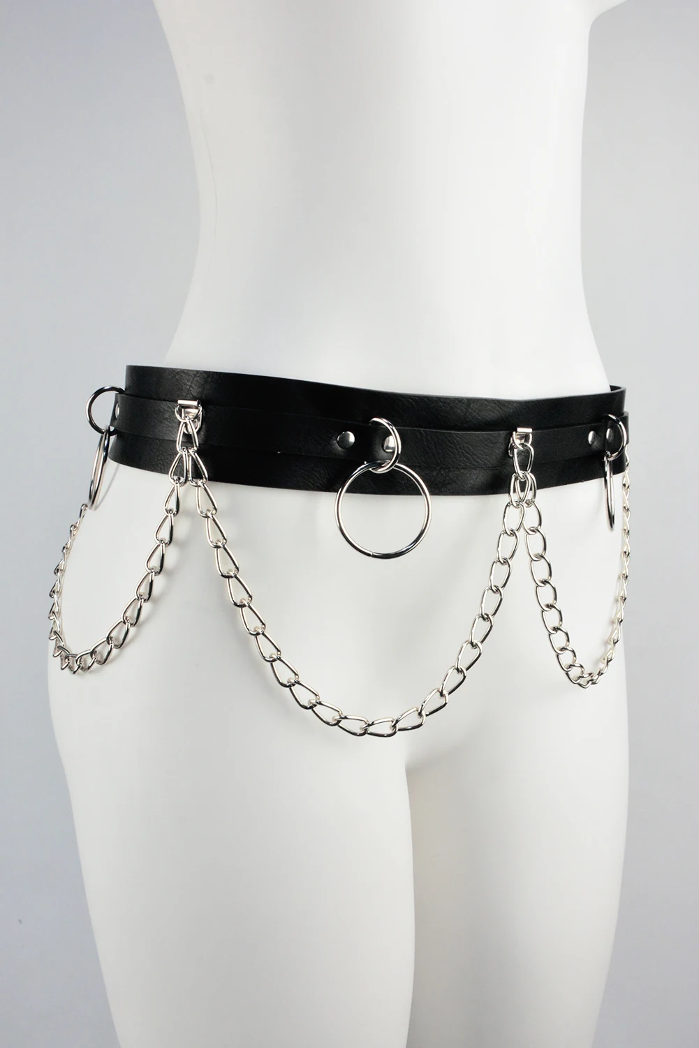 Женский кожаный ремень с металлической цепочкой, регулируемый пояс в стиле Харадзюку, с металлическим кольцом