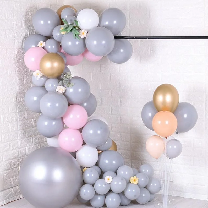 CYmylar China factory supplies  Metallic Pearl standard latex balloon Garland kit 5inch 10inch 12inch Grey latex balloon