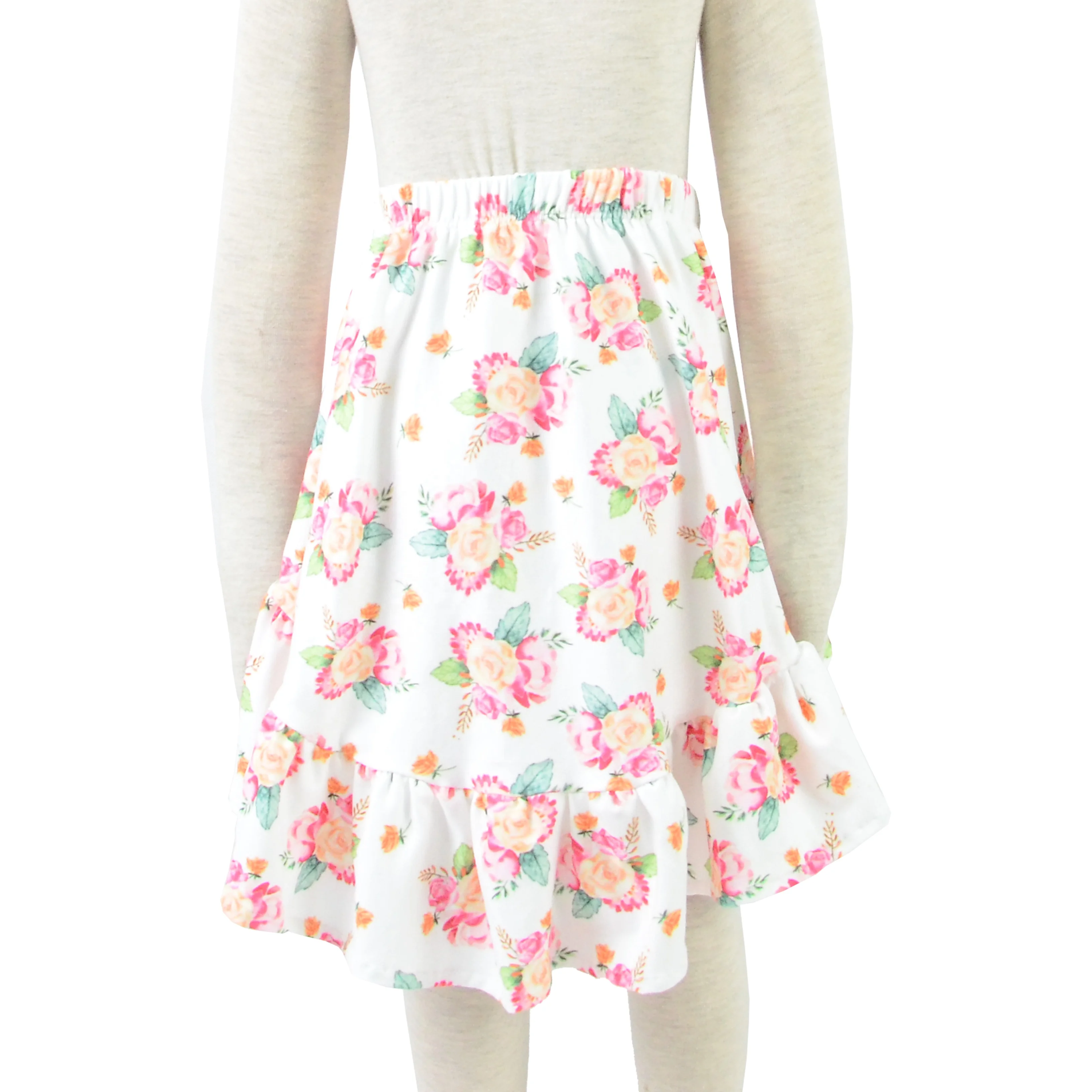 
Hot sale baby girl high low ruffle skirt sweet flower printed dress summer short skirt kids boutique clothing 