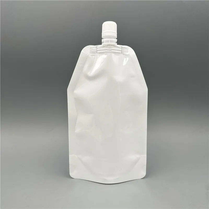Low MOQ 500pcs Reusable Milky White Shaped Spout 400ml Pouch 13.5 oz Empty Stand Up Pouches Refill Liquid