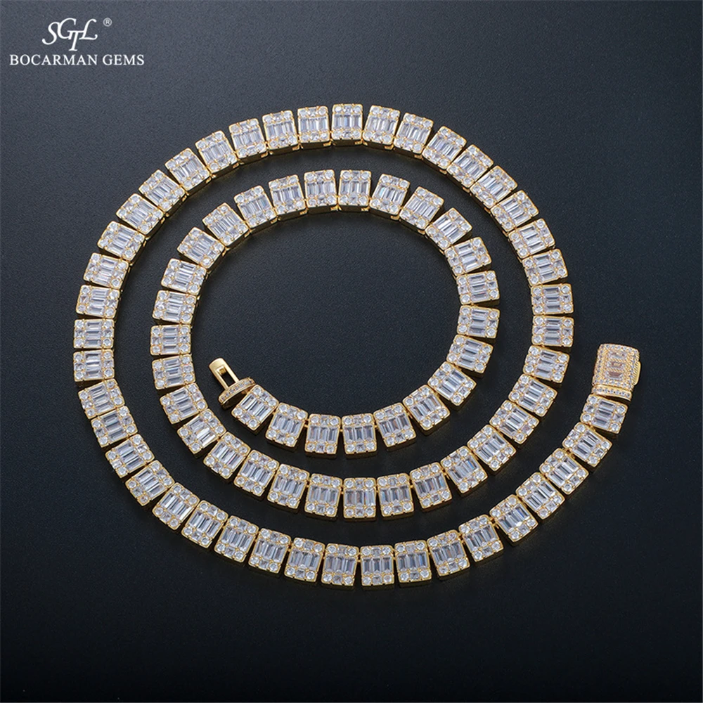 Copper necklace zircon trapezoidal 9mm Cuban hip hop trend can be custom moissanite pendant