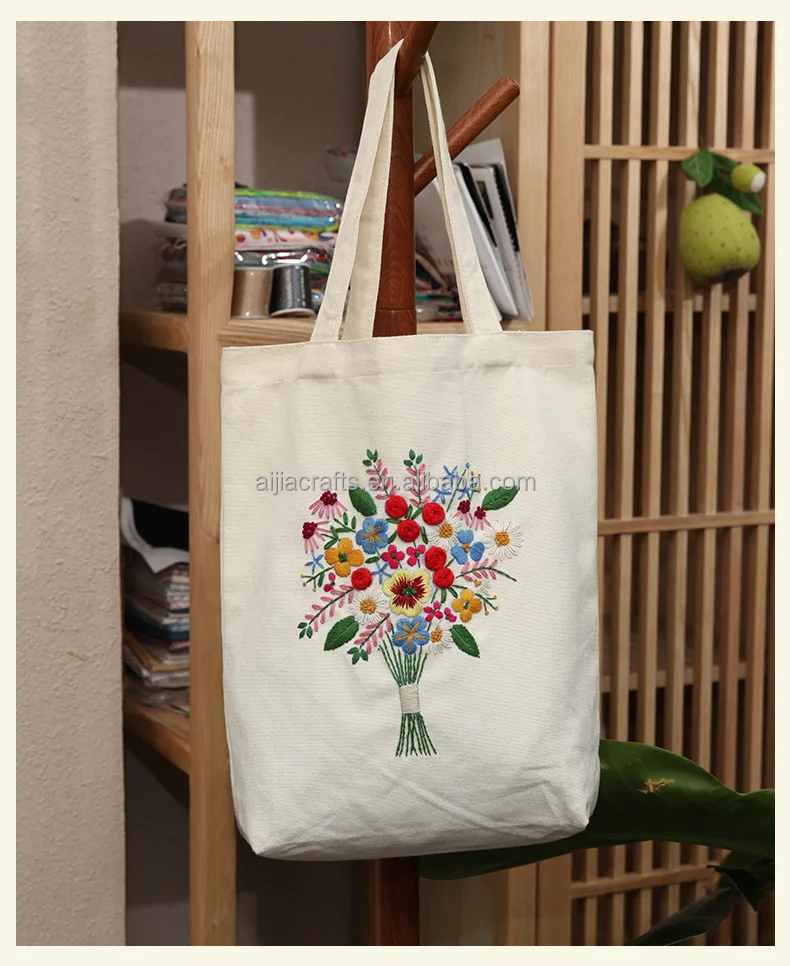 DIY Needlepoint Kits, Embroidery Starter kit for Beginners with Embroidery Pattern Canvas Tote Bag