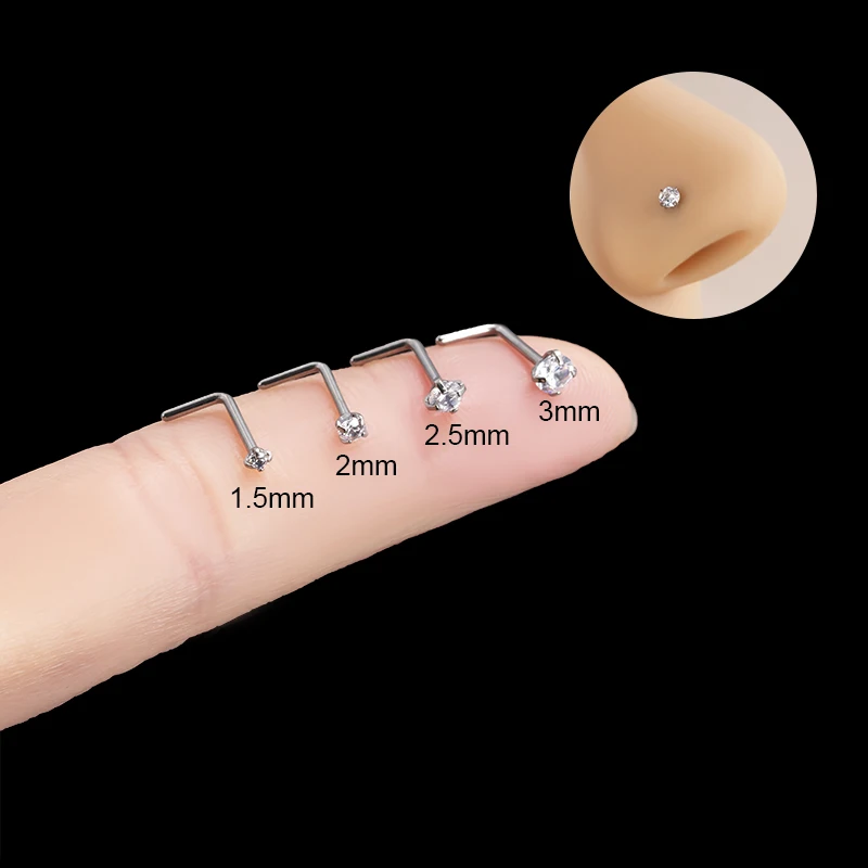 Hight Polishing L shape  Astm F136 Titanium Single Cubic Zirconia  Diamond Nose Stud Ring Piercing Jewelry