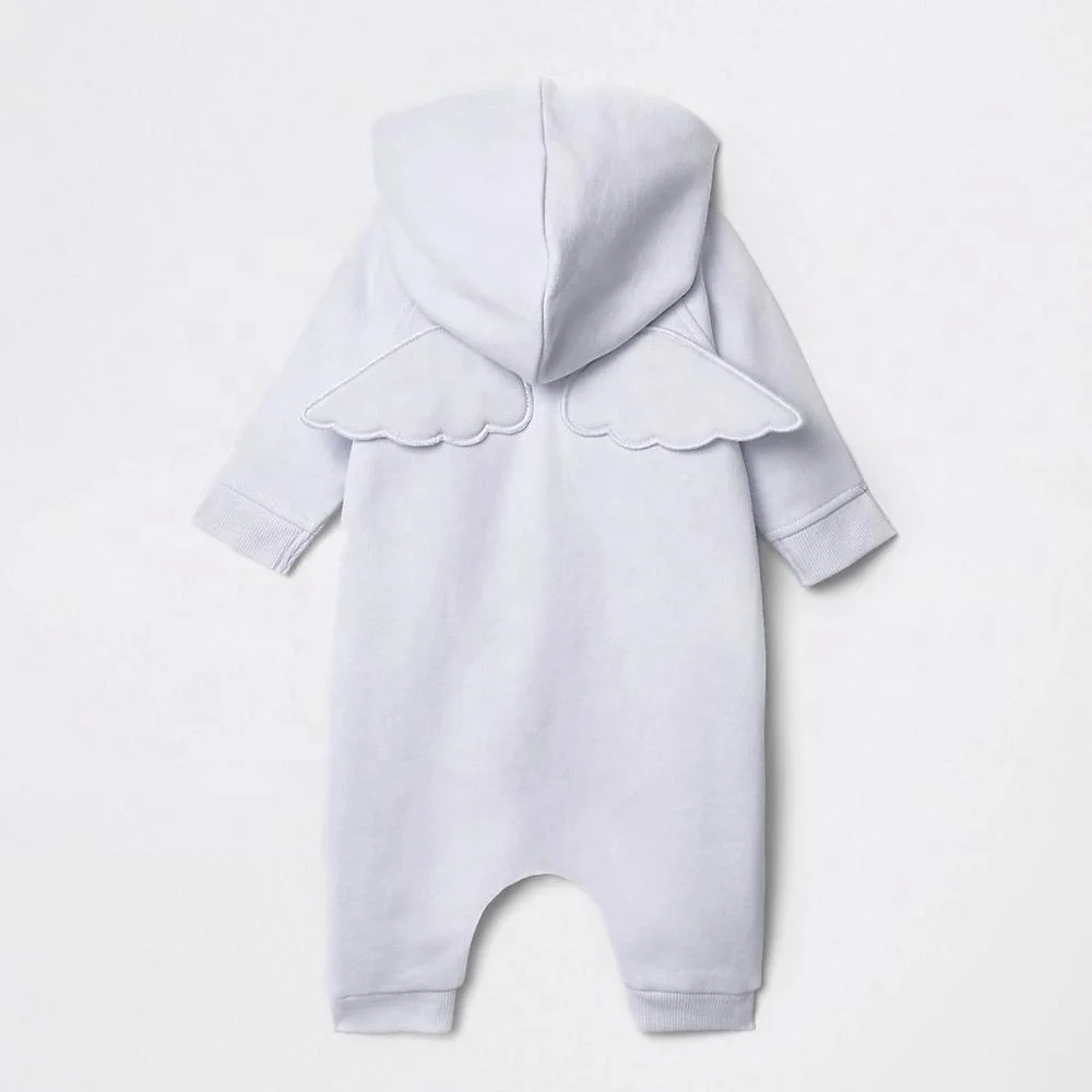 Fall winter hoodie one piece angel wings on the back baby girls brushed cotton jumpsuit zip hoodies