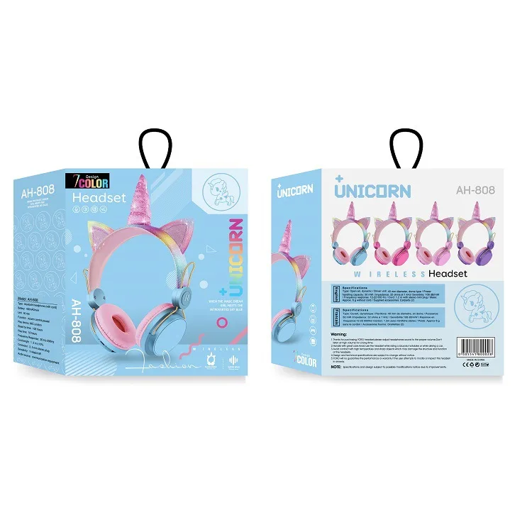 AH-808 Innoliance Kids Unicorn Bt Wireless Wired Cute Girls And Child Anime Foldable Gift Headphones For Bt Children
