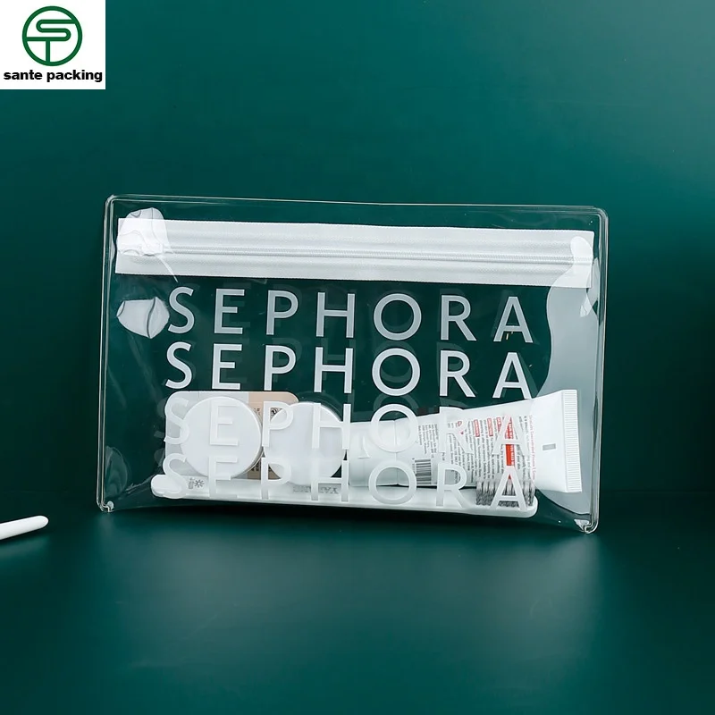 tpu cosmetic packaging pouch with zipper plastic travel portable zipper makeup bag