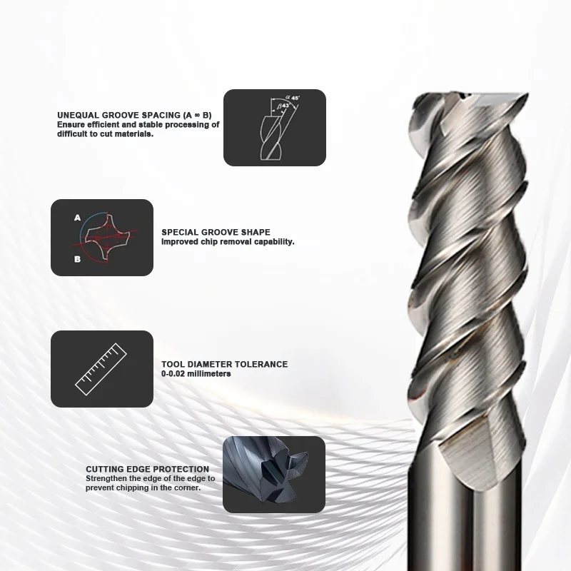 DOHRE aluminum milling tool hrc50 solid tungsten endmills cnc square cutting tool