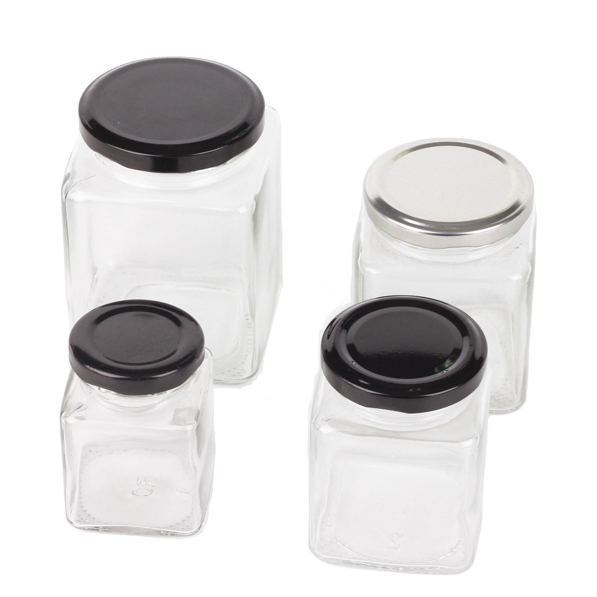 Mini Small Square Glass Food Honey Container Storage Jar Spice Jam Jar Square Glass Jar with metal lid