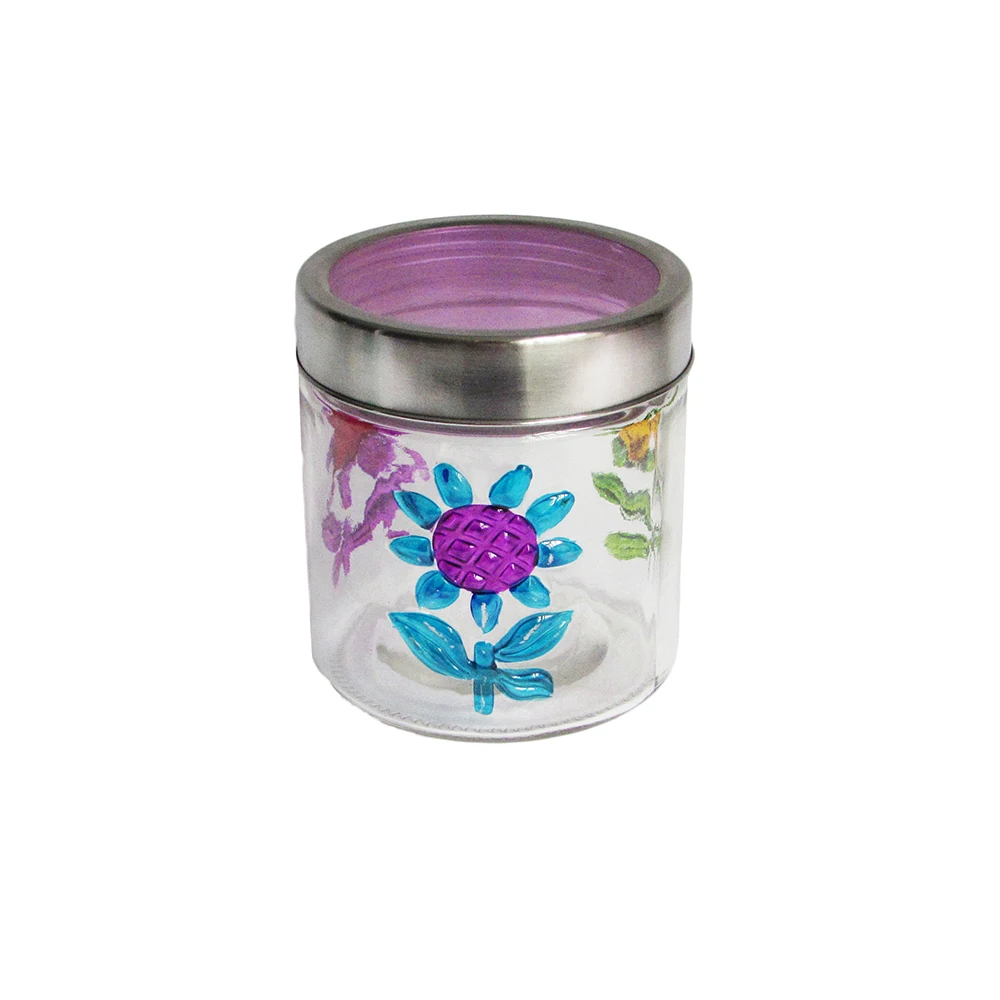 Zibo wholesale hand painted airtight glass canning jar with screw lid