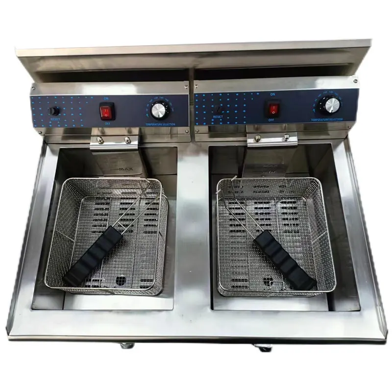 18L+18L Table Top Stainless Steel French Fries Machine 2 Tank 2 Basket Commercial Potato Chip Fryer gas Deep Fryer