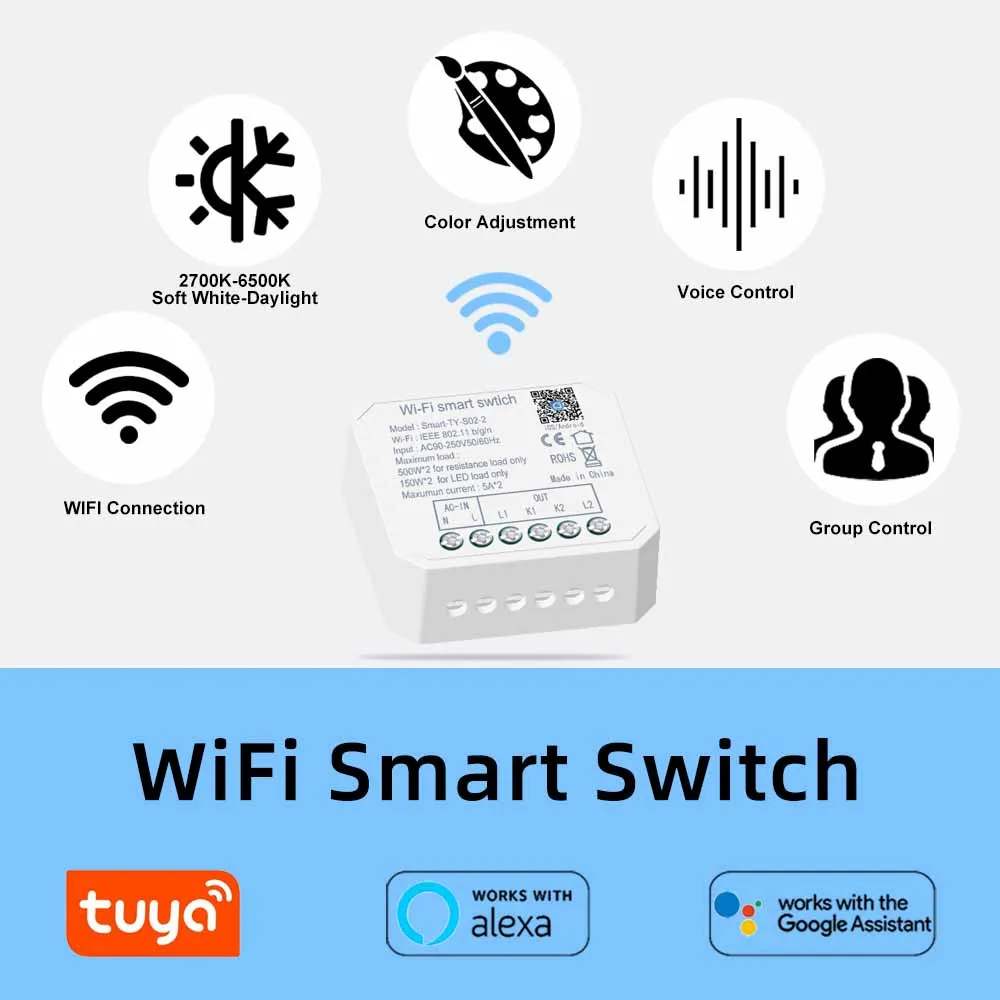 google assistant alexa voice remote control wireless auto home system circuit ac wifi breaker zigbee relay tuya smart switch