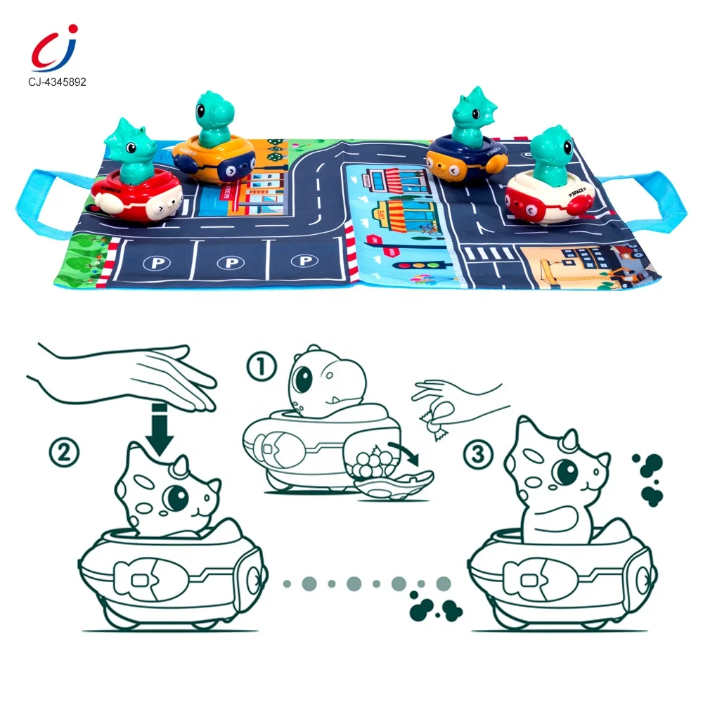 Chengji foldable game mat cartoon dinosaur spaceship press go toy car play set baby animal transportation indoor game floor mat