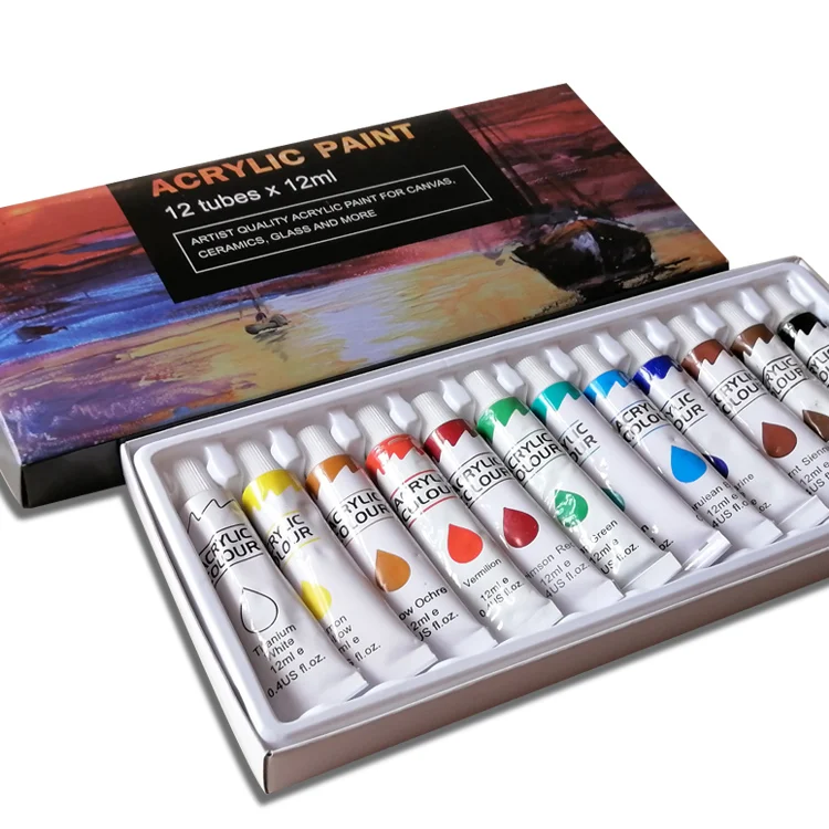 peinture acrylique 12ml Acrylic color Paints set 12 Colors Quick Drying Water Soluble acrylic paints