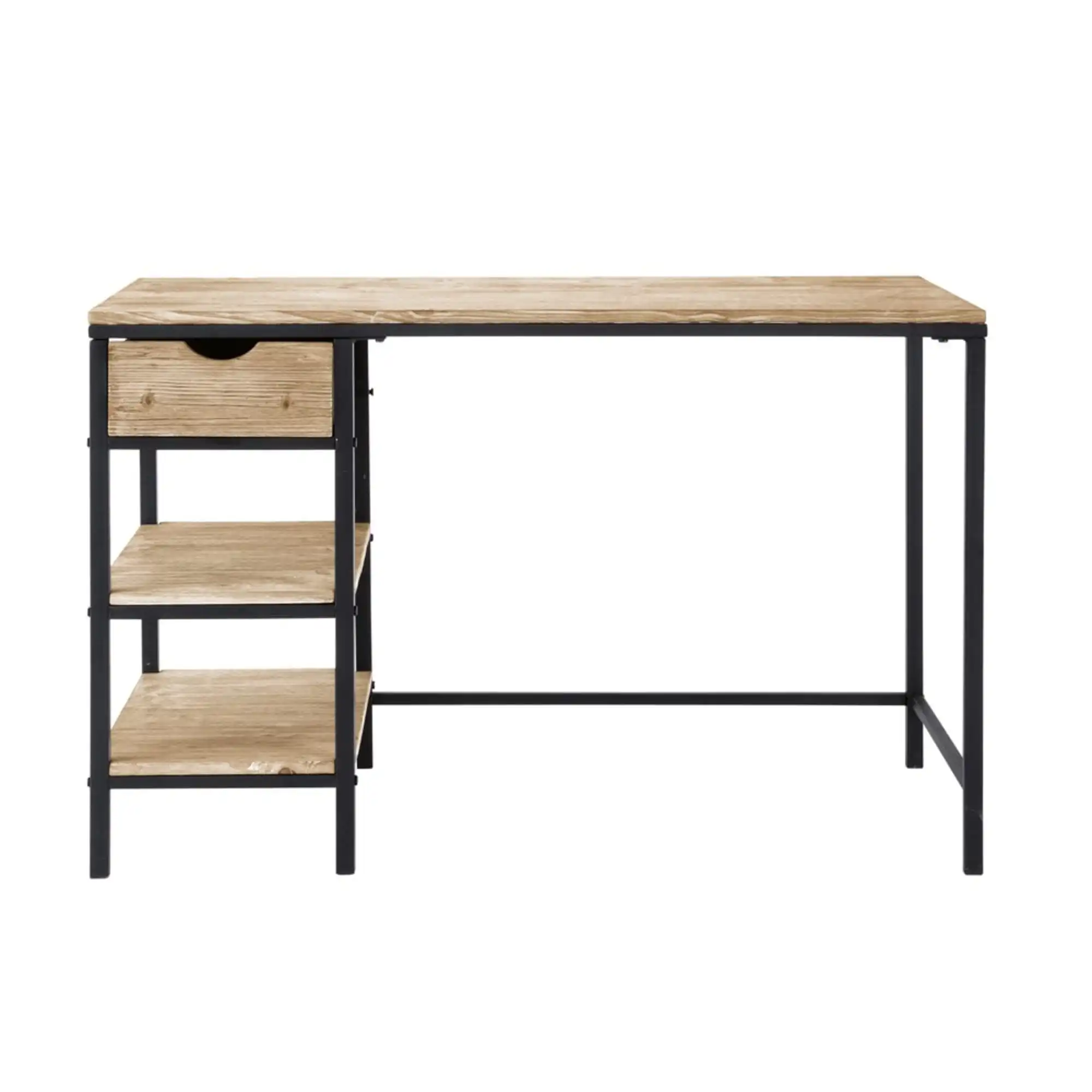 Modern Metal Legs Wood Top Cheap Home Industrial Office Black Computer Desk With Drawer Shelves