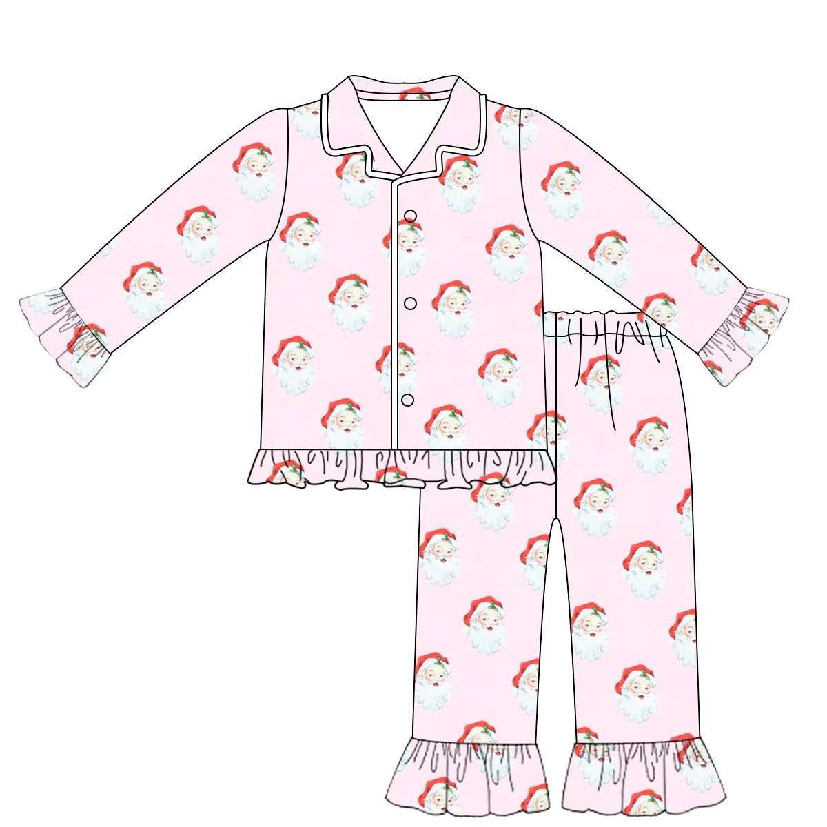 Girls Pink Santa Print Nightgown Toddler Girl Christmas Dress Bamboo Loungewear gown Boutique Custom Cute Pajamas dresses