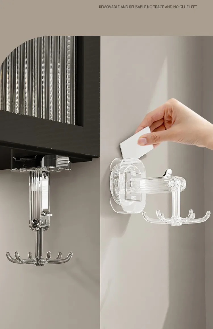 Multifunctional rotating Hole-free 360 degree wall-mounted spatula spoon storage rack Kitchen suction cup six claw swivel hook