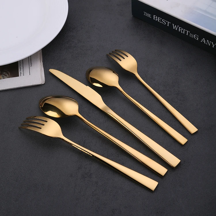 Bulk Wedding Flatware Shiny Mirror Gold Plated Stainless Steel Restaurant Cutlery
