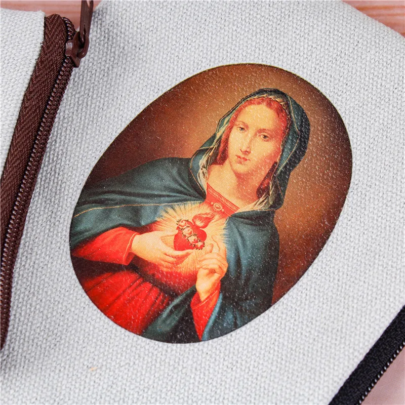Custom Printing Various Religious Pattern Pattern Canvas Polyester Zipper Bag Ornament Headphone Storage Bag