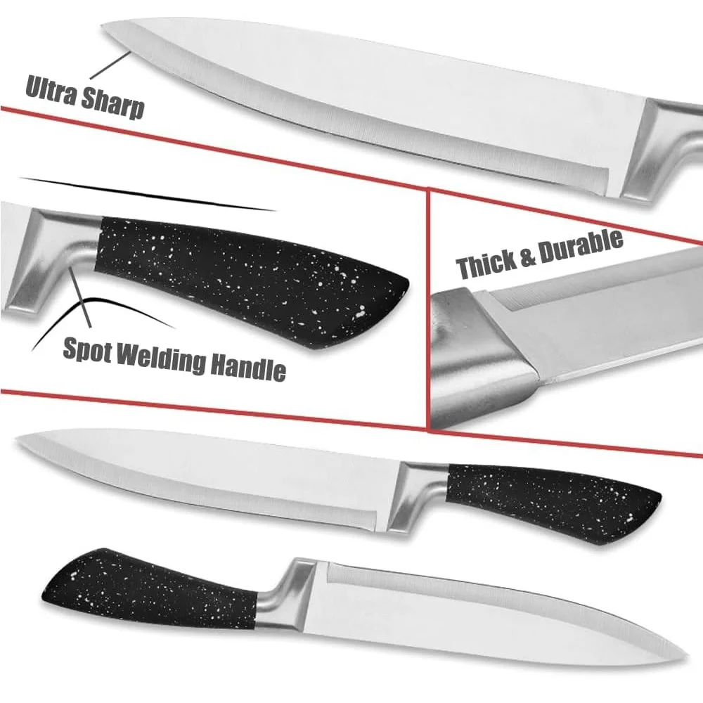 swiss line 9pcs stainless steel kitchen knife block set with hollow handle