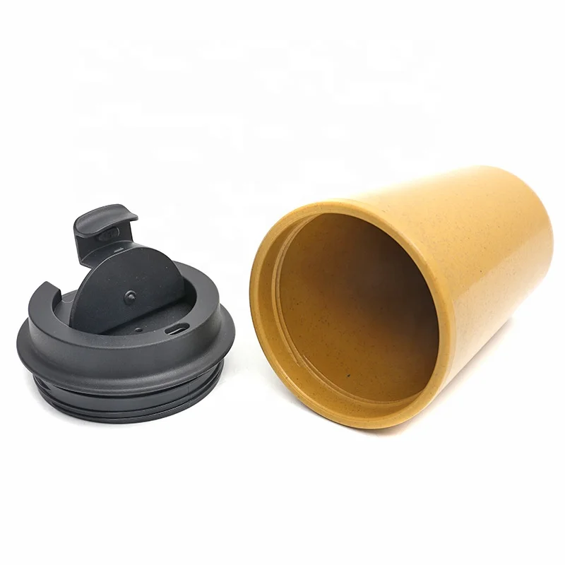 wholesale custom bulk 12oz wheat straw fiber coffee cup with lid PP plastic cups double wall reusable coffee tumblers