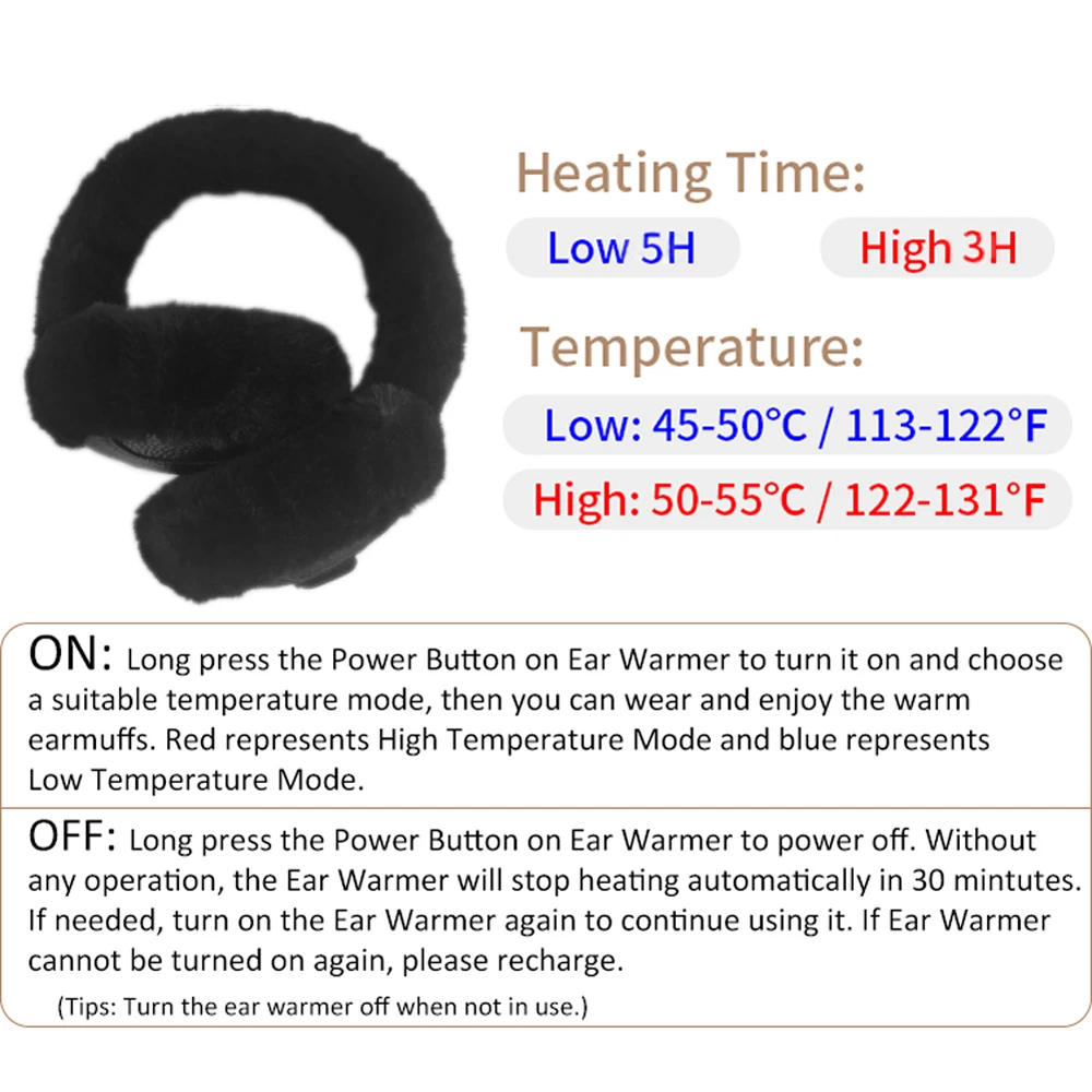 Adjustable Wireless Electric Heated Ear Warmer with 2000 mAh Li-ion Battery For Running In Cold Winter