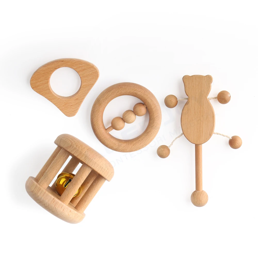 LeaderJoy раннее образование 2020 Новорожденные погремушки Прорезыватель игрушка набор экологически чистые деревянные игрушки