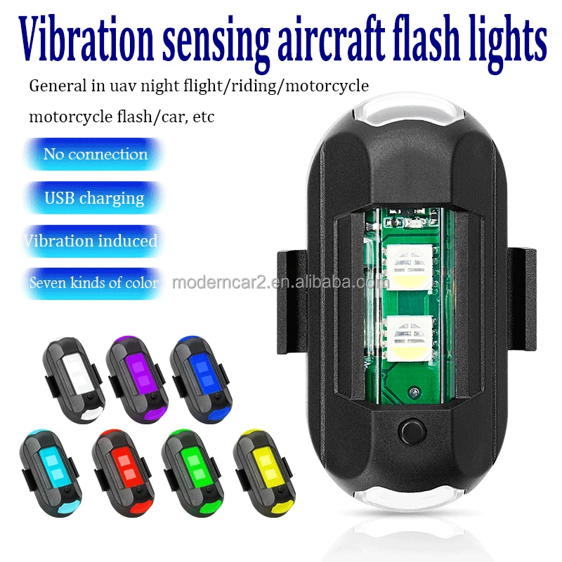 LED Aircraft Strobe Lights Wireless Flashing Navigation Lights 7 Colors USB Charging Light for Locomotive Motorcycle UAV