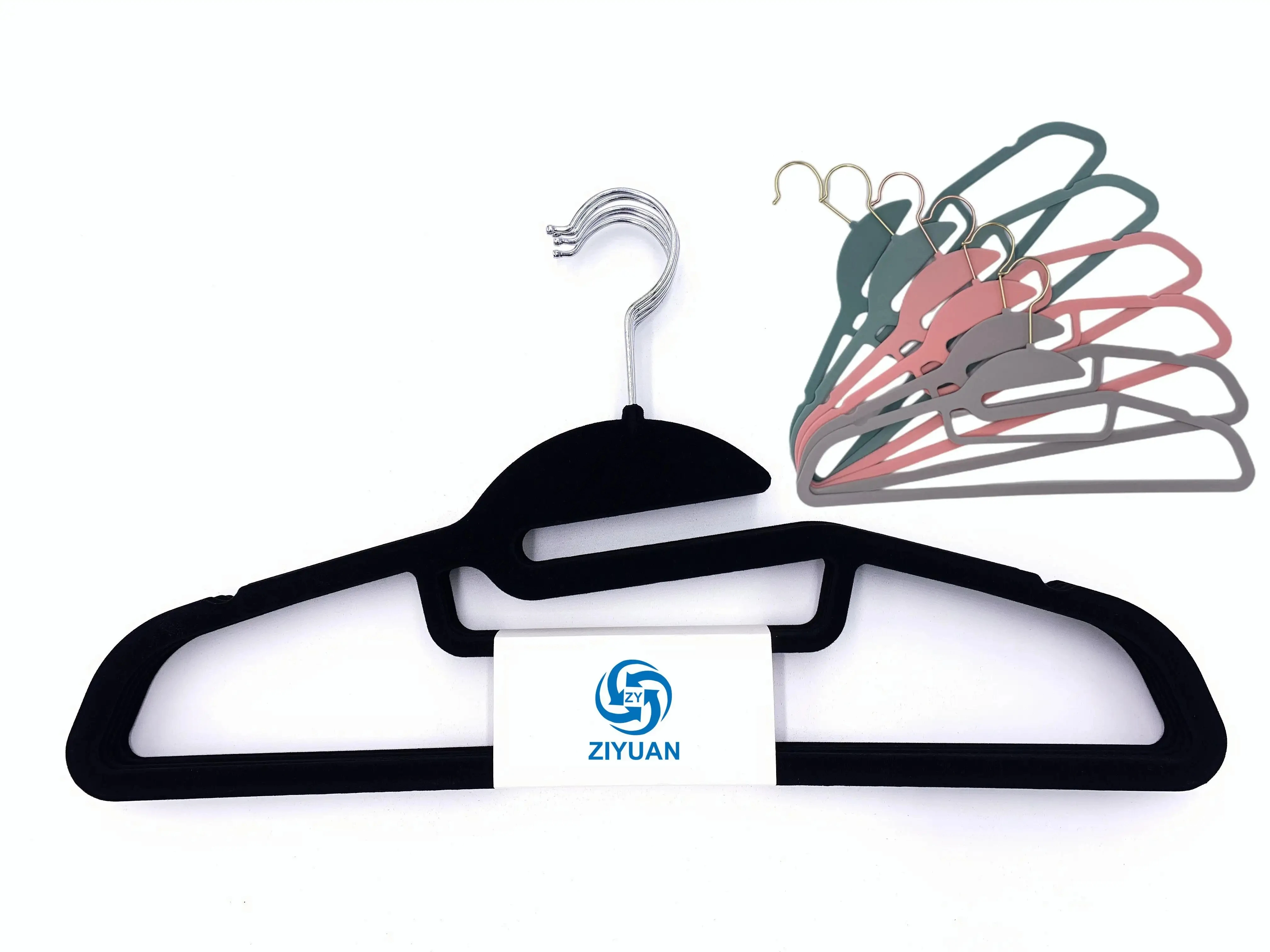 Custom Logo 50 Pack Black Modern Velvet Hanger Slim Heavy Duty Flocked Velvet Non Slip Suit Clothes Hangers