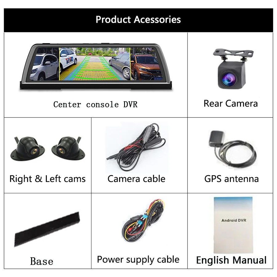 
4G WiFi Android ADAS Car DVR Dash Cam 10 inch Full HD 1080P 4 Lens 2GB+32GB Video Recorder with GPS Navigation Vehicle Camera 