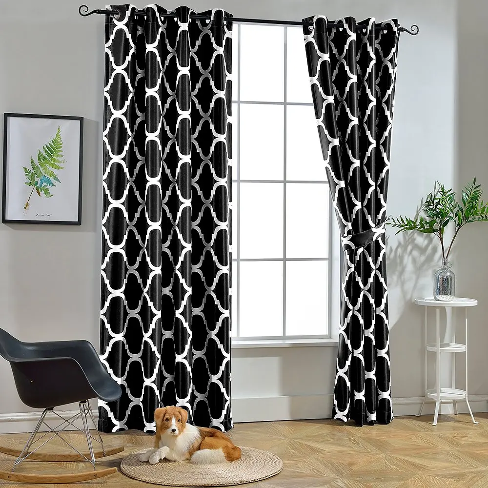 Printed Blackout Grommet Top Curtains Black red blue for bed room ready made polyester curtain