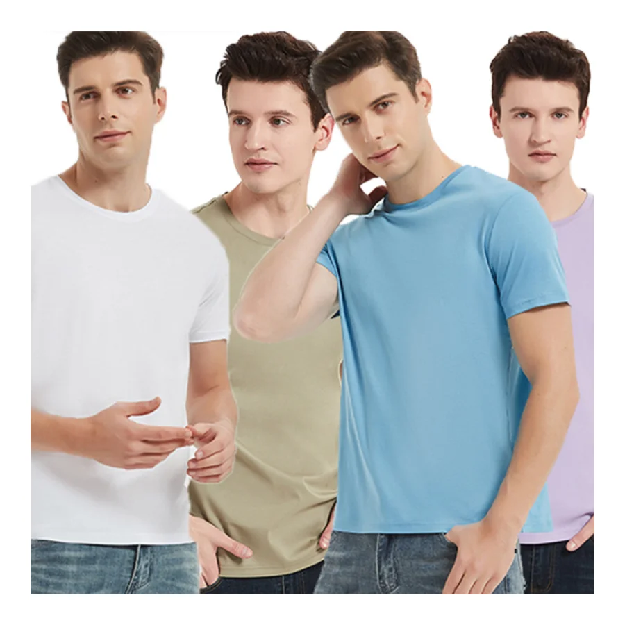 High end double-sided mercerized cotton T-shirt men anti pilling round neck custom blank solid color t shirt