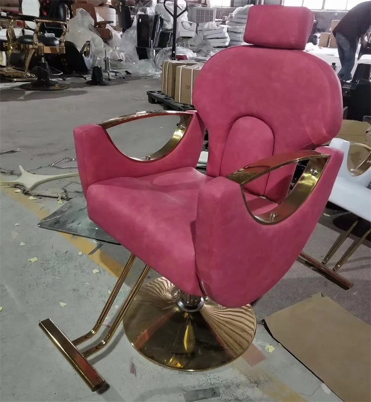 Siman wholesale China trade fold up portable hydraulic barbers chairs boys pink white beige styling chair with gold round base