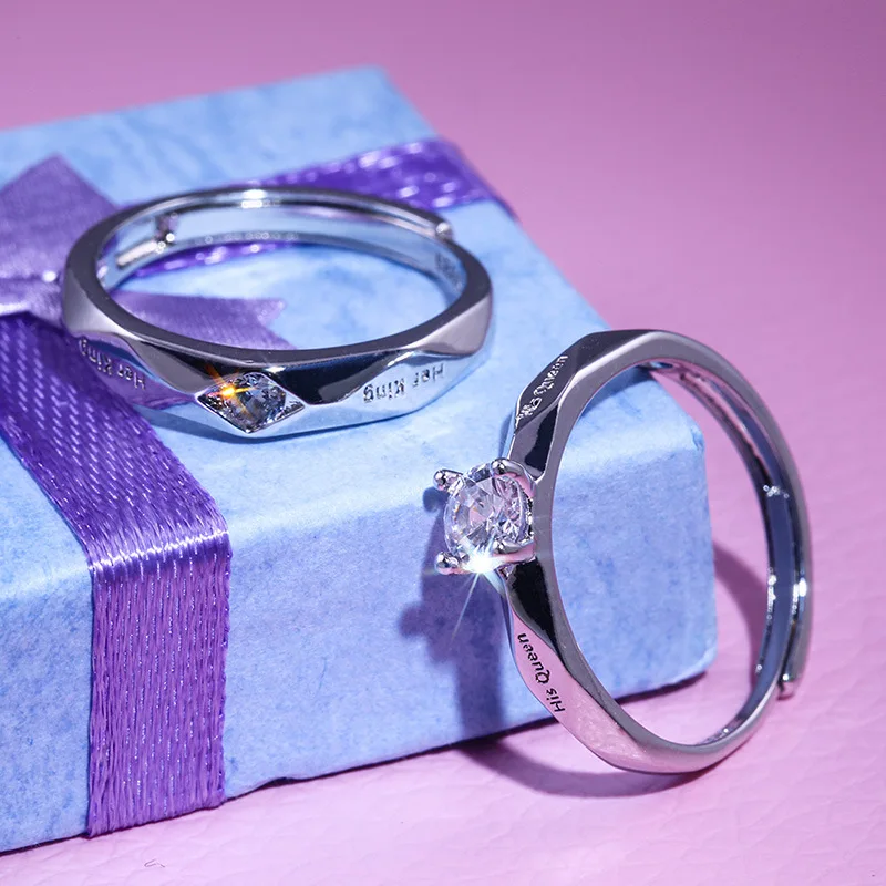 Couples Wedding Engagement Ring Set Adjustable Size Ring Lettering King And Queen Jewelry Ring