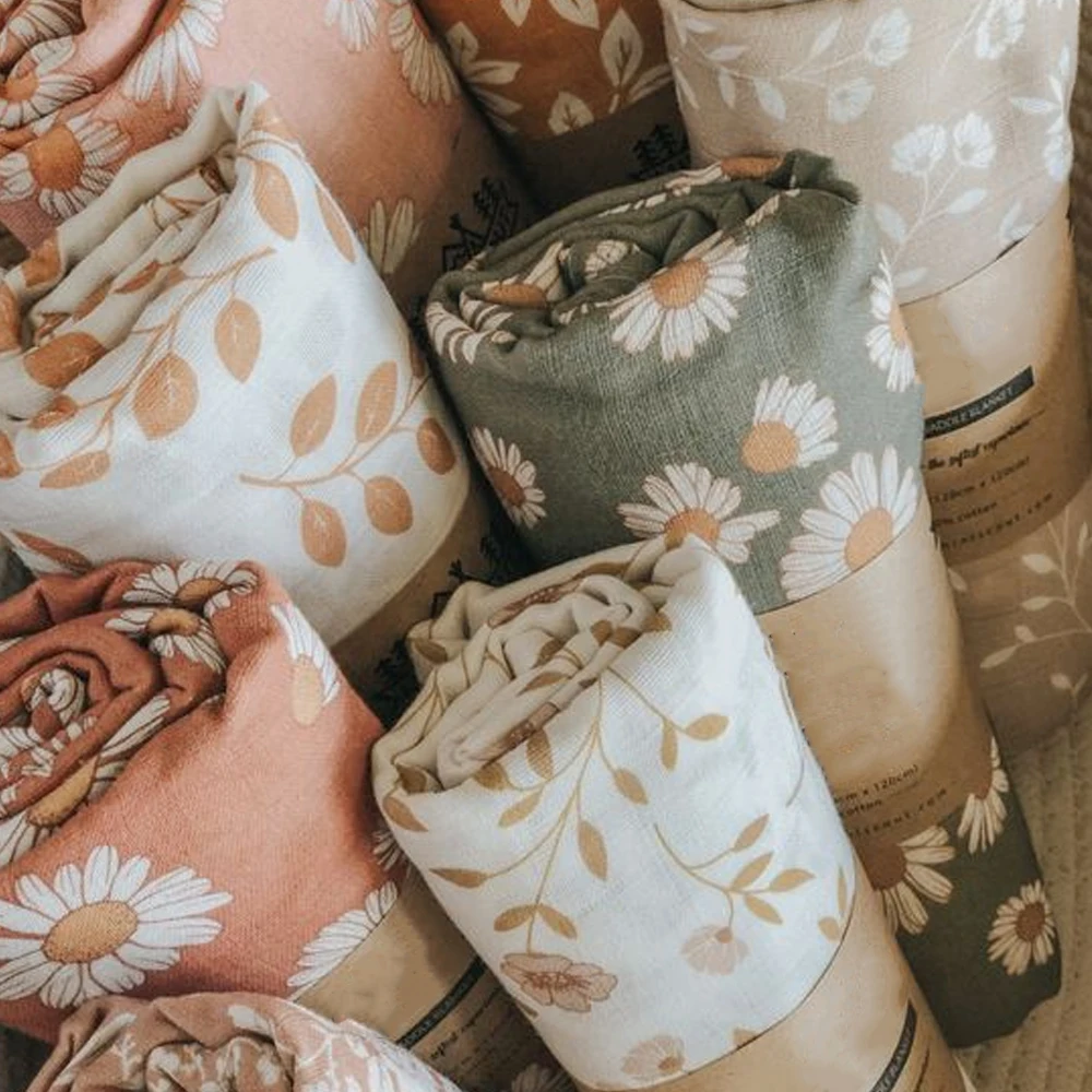 Organic Cotton Infant Wrap Newborn Soft Bamboo Cotton Baby Bedding Muslin Swaddle Blanket Set baby crib bedding set