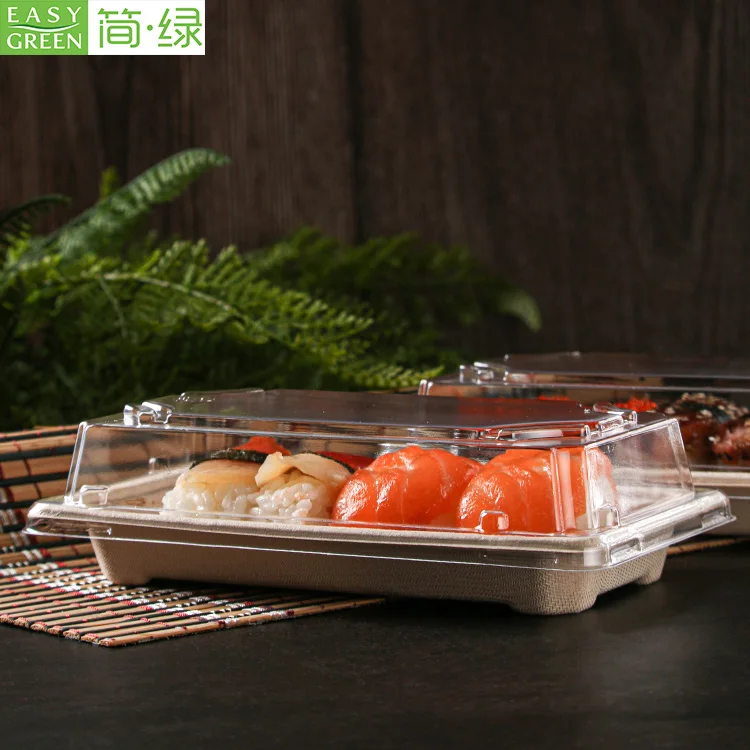 Easy Green Restaurant Disposable Various Size Bio Sugarcane Fiber Bagasse Pulp Sushi Take Away Food Tray
