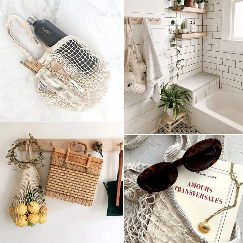 BSCI factory customized cotton mesh bag vegetable fruit tote single shoulder supermarket net bag for shopping