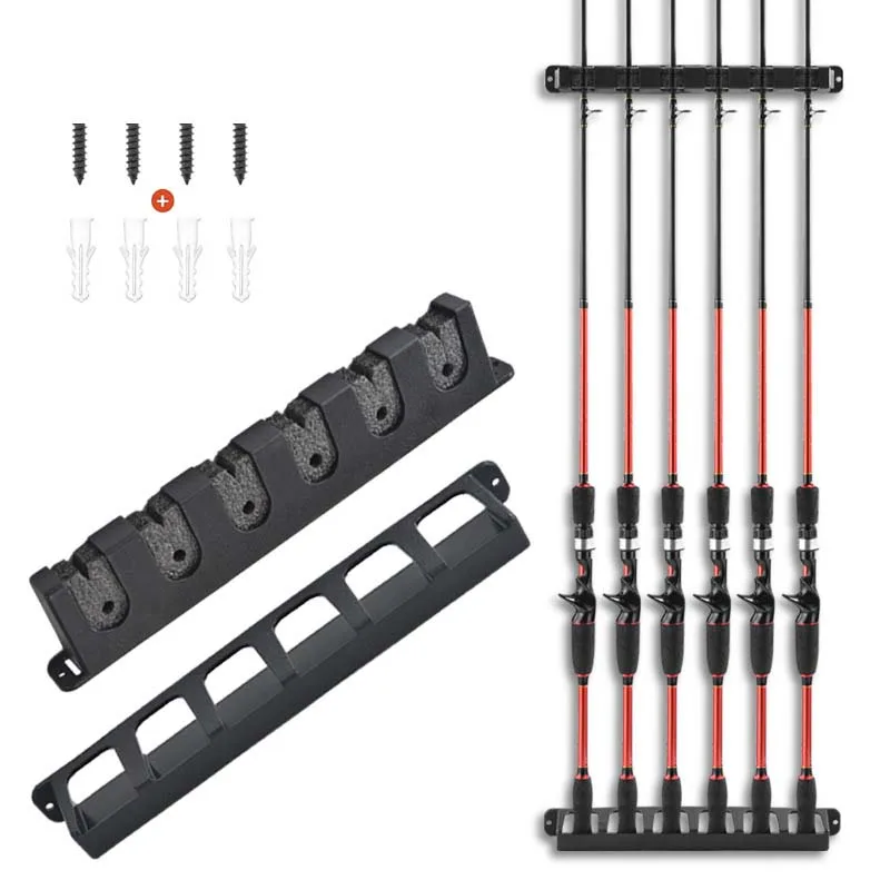 Fishing Rod Rack Store 6 Fishing Rod Holders Rod Rack Wall Mount Vertical Fishing Pole Holders for Bars Garage