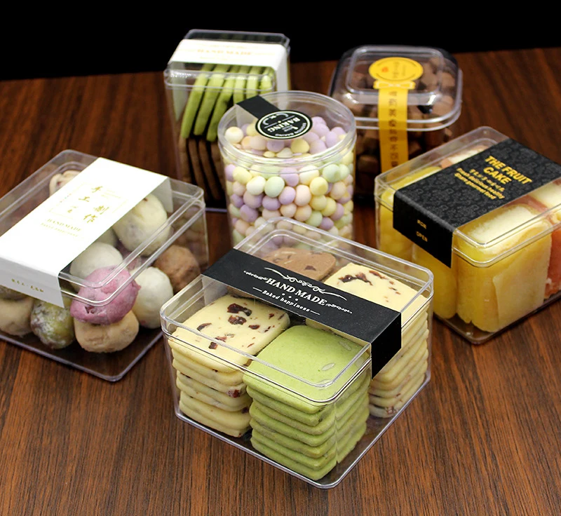 Wholesale Custom Size Transparent Round Square Dessert Clear Hard Plastic Cookie Box With Lid