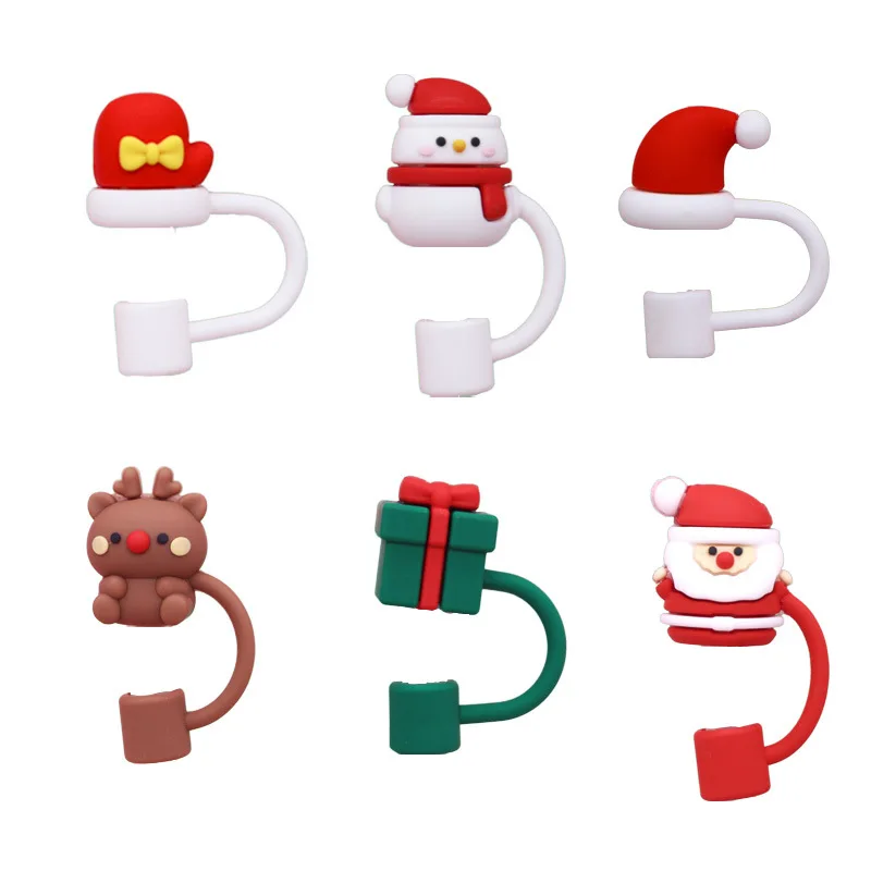 2024 hot sale  wholesale 10mm silicone christmas straw covers cap for stanley cup 40 oz