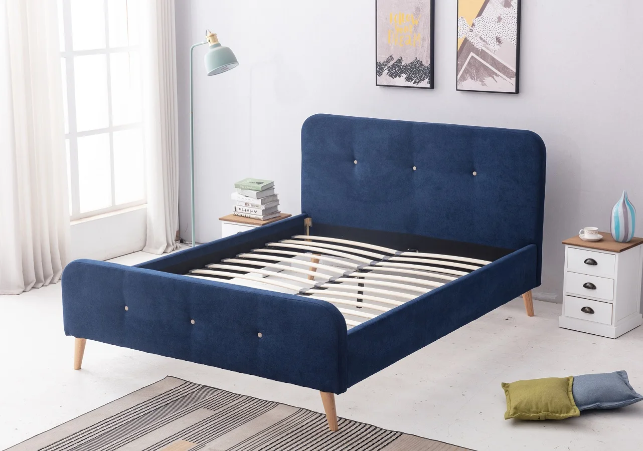 Most Popular Double Queen Size Velvet Upholstered Wing Bed with tufted Headboard