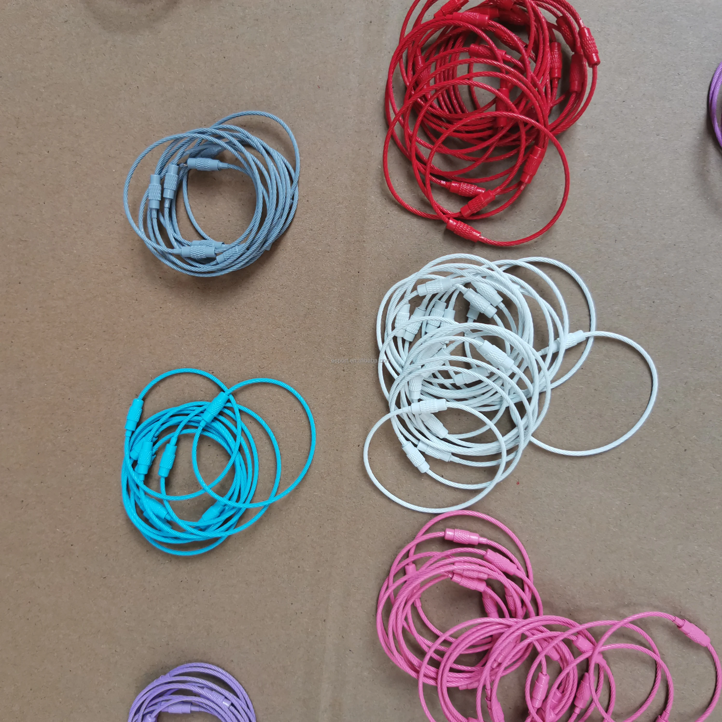 wholesale custom luggage keyring Spray Paint Wholesale Stainless Steel Wire Cable Keyring Hook Key Chain With High Quality 15cm