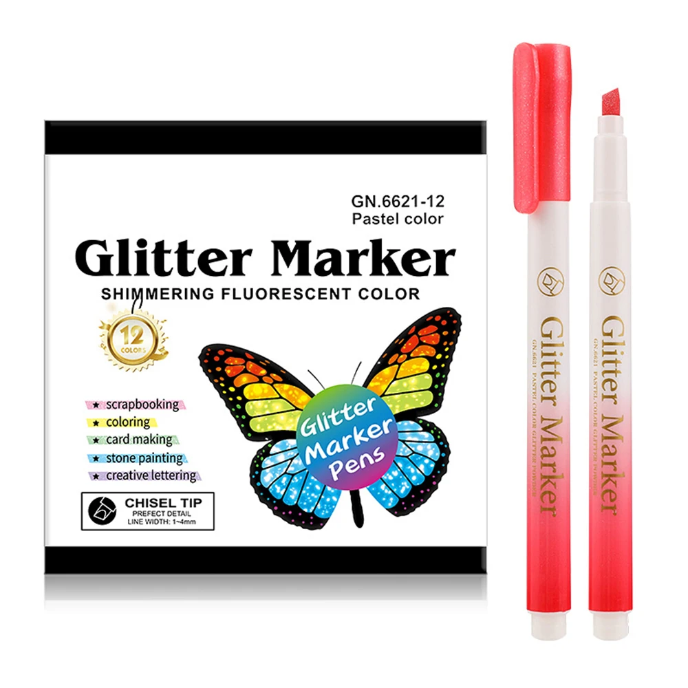 12 Painting Color Glitter Permanent Highlighter Marker Pen For Student School Office Art Marker Pen Set