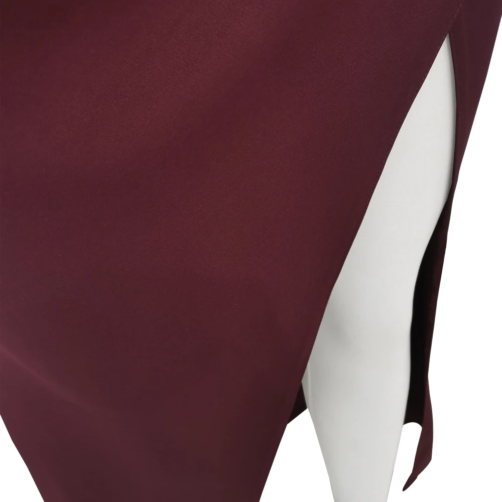 France Luxury Elegant Wine Red Pure Color Halter Neck Sleeveless Backless Slit Maxi Women Party Evening Sexy Dress