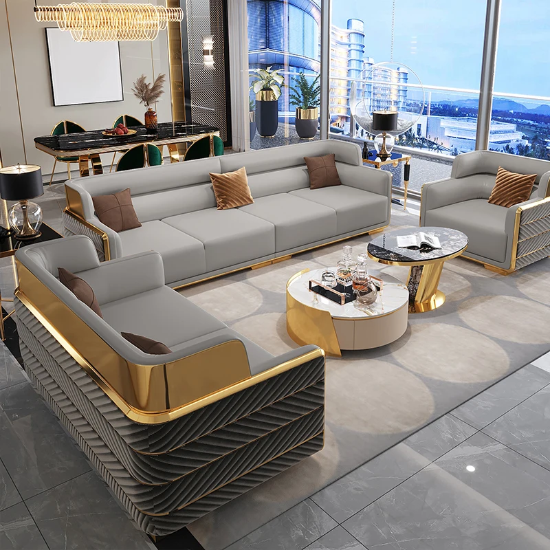 1 To 4 Seaters Couch New Modern Luxury Genuin Leather Living Room Sofa Metal Frame Furniture For Sale