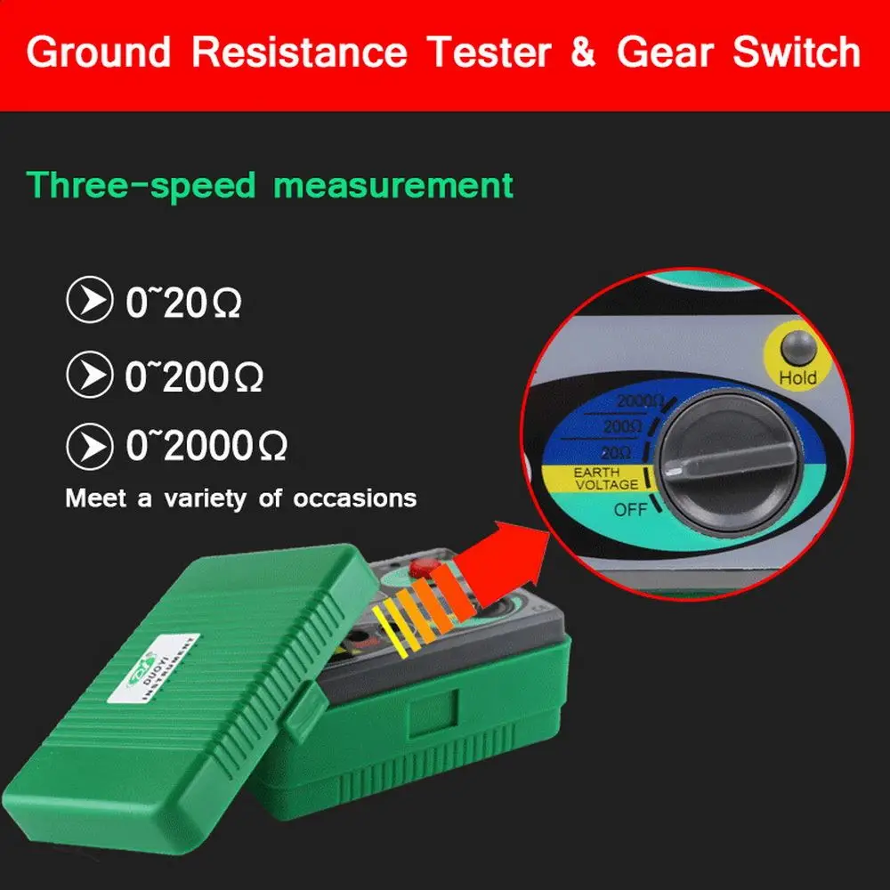 Megohmmeter 0-2000 Ohm Real Digital Earth Tester Digital Earth Ground Resistance Tester Meter 0.01 Ohm Resolution  1Pcs