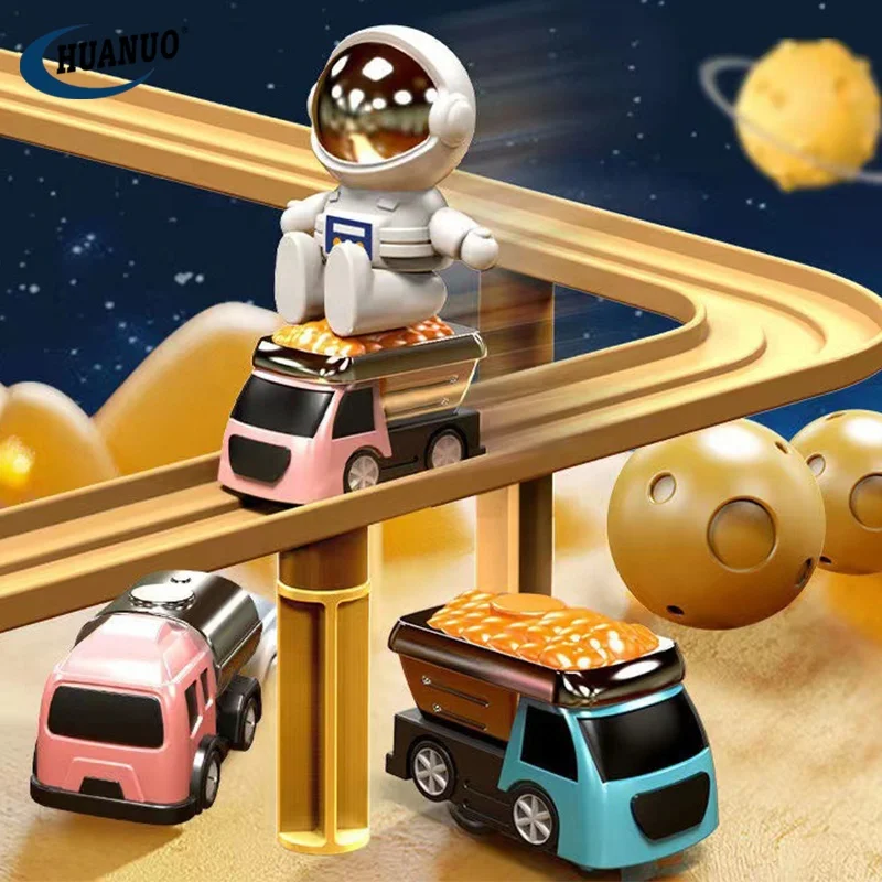 2024 Popular Kids Educational Slot Rail Vehicle Parking Lot Space Rescue Track Race Car Big Adventure Toys With 3 Cars