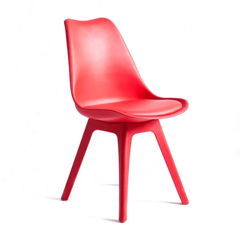 
Wholesale dining room furniture Red/White pure color FULL plastic CHIARS PP soft cushion cheap plastic dining chair 
